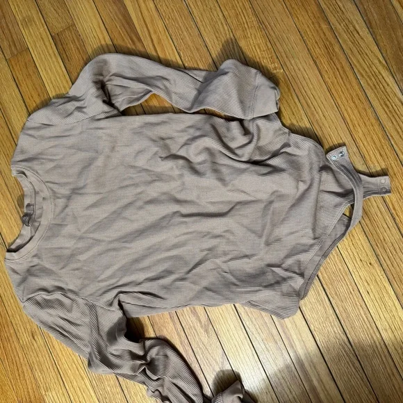 Tan Nuuds Long Sleeve Ribbed Bodysuit - Picture 1 of 2